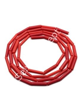 Boru Dizi Cam Boncuk Kırmızı 4x12-16 mm