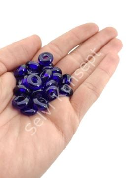 El Yapımı Şeffaf Lacivert Murano Silindir Boncuk