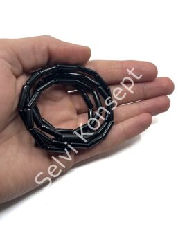 Boru Dizi Cam Boncuk Siyah 4x14 mm