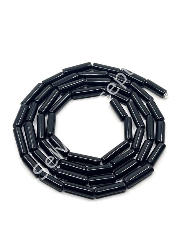 Boru Dizi Cam Boncuk Siyah 4x14 mm