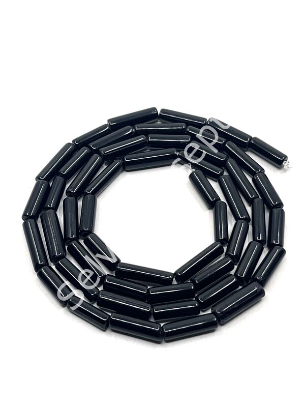 Boru Dizi Cam Boncuk Siyah 4x14 mm