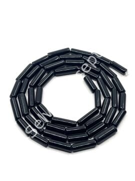 Boru Dizi Cam Boncuk Siyah 4x14 mm