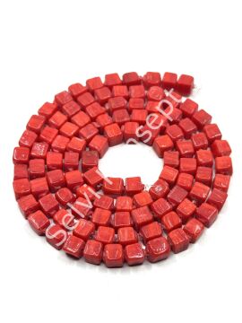 Küp Dizi Cam Boncuk Kırmızı 5x6 mm