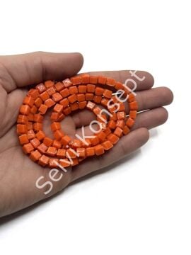 Küp Dizi Cam Boncuk Turuncu 5x6 mm