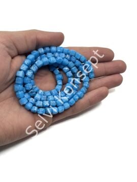 Küp Dizi Cam Boncuk Mavi 5x6 mm