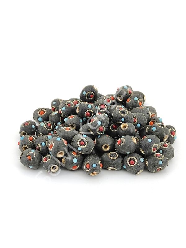 İşlemeli Otantik Boncuk 10 mm 12 Adet