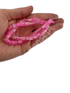 Patlatma Silindir Dizi Cam Boncuk Pembe 6x8 mm