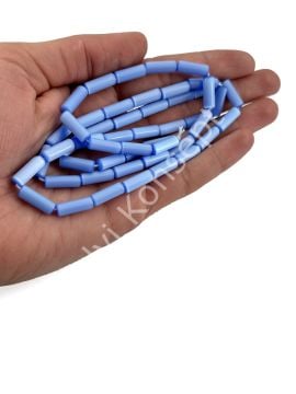 Boru Kedi Gözü Cam Boncuk Saks Mavi 15x4 mm