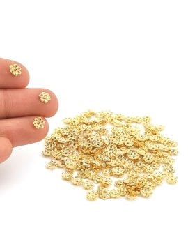 Altın Kaplama Boncuk Arası Çiçek Desenli Kapak  Ara Malzeme 6 mm 10 Gr