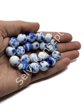 El Yapımı Lacivert Benekli Dizi Seramik Boncuk 14 mm