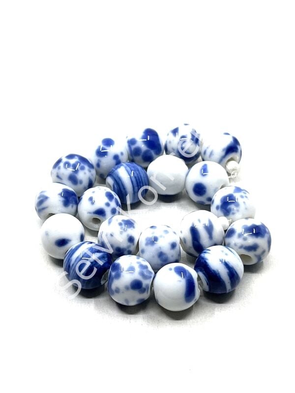 El Yapımı Lacivert Benekli Dizi Seramik Boncuk 14 mm