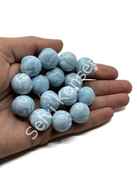 El Yapımı Gül Motif Dizi Seramik Boncuk Bebek Mavisi 18 mm