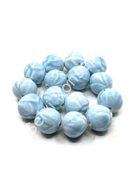 El Yapımı Gül Motif Dizi Seramik Boncuk Bebek Mavisi 18 mm