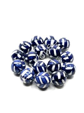 El Yapımı Lacivert-Beyaz Çizgili  Dizi Seramik Boncuk 17 mm