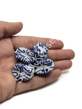 El Yapımı Etnik Desenli Seramik Boncuk Lacivert 18x27 mm 10 Adet