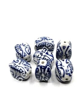 El Yapımı Etnik Desenli Seramik Boncuk Lacivert 18x27 mm 10 Adet