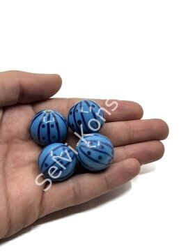 El Yapımı Çizgili Benekli Seramik Boncuk Mavi 24 mm 10 Adet