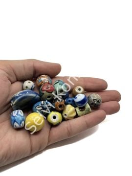 El Yapımı Karışık Seramik Boncuk 10-26 mm 250 Gr