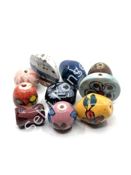 El Yapımı Karışık Seramik Boncuk İri Boy 25-36 mm 250 Gr