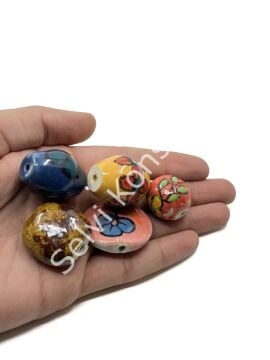 El Yapımı Karışık Seramik Boncuk İri Boy 25-36 mm 250 Gr