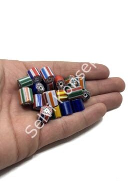 El Yapımı Silindir Karışık Afrika Boncuk 10-12 mm 10 Adet