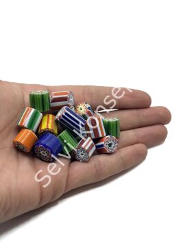 El Yapımı Silindir Karışık Afrika Boncuk 12-14 mm 10 Adet