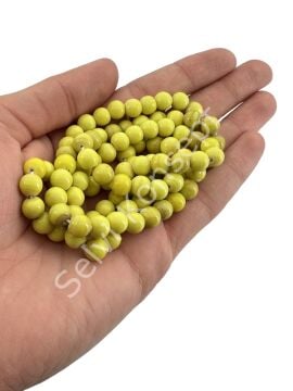 Yuvarlak Dizi Cam Boncuk  Sarı 8 mm