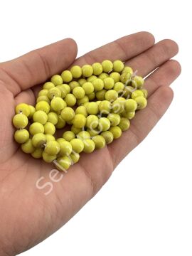Yuvarlak Dizi Cam Boncuk  Sarı 8 mm