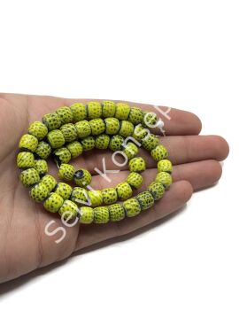 El Yapımı Siyah Benekli  Afrika Dizi Boncuk Sarı 8x7 mm