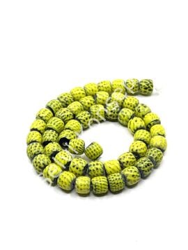 El Yapımı Siyah Benekli  Afrika Dizi Boncuk Sarı 8x7 mm