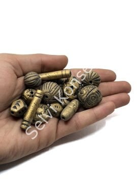 El Yapımı Desenli Pişmiş Toprak Boncuk Bronz Renk 250 Gr