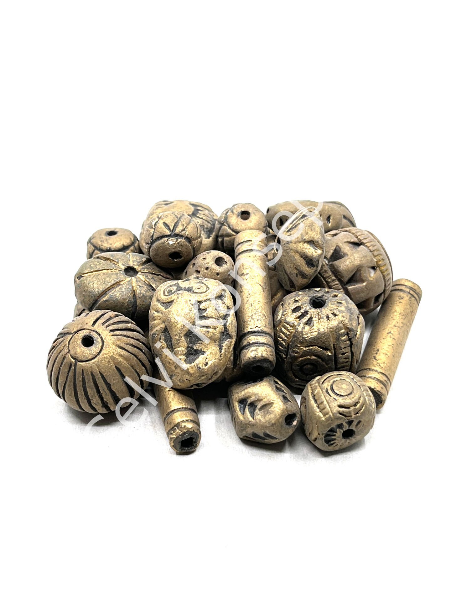 El Yapımı Desenli Pişmiş Toprak Boncuk Bronz Renk 250 Gr