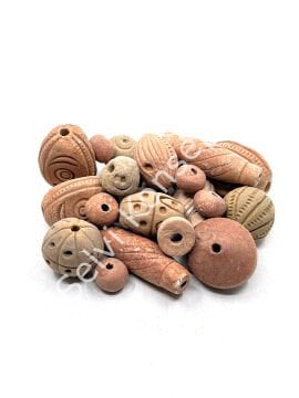 El Yapımı Desenli Pişmiş Toprak Boncuk Naturel Renk 250 Gr