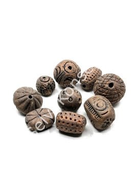El Yapımı Desenli Pişmiş Toprak Boncuk Koyu Bakır Renk 250 Gr