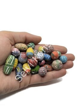 El Yapımı Desenli Pişmiş Toprak Boncuk Karışık Renkli 250 Gr