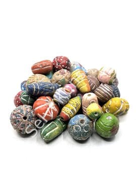 El Yapımı Desenli Pişmiş Toprak Boncuk Karışık Renkli 250 Gr