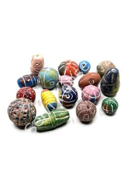 El Yapımı Desenli Pişmiş Toprak Boncuk Karışık Renkli 250 Gr