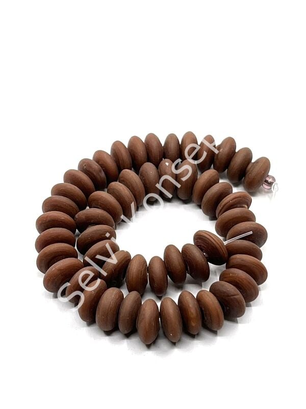 El Yapımı Mat Disk Rondela Cam Boncuk Dizi Kahverengi 10x5 mm