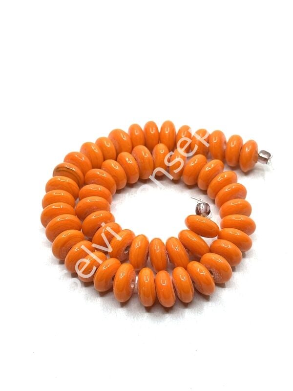 El Yapımı Parlak Disk Rondela Cam Boncuk Dizi Turuncu 10x5 mm