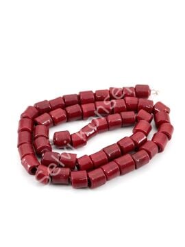 El Yapımı Geniş Delikli Silindir Dizi Cam Boncuk Kırmızı 7 mm