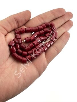 El Yapımı Geniş Delikli Silindir Dizi Cam Boncuk Kırmızı 7 mm