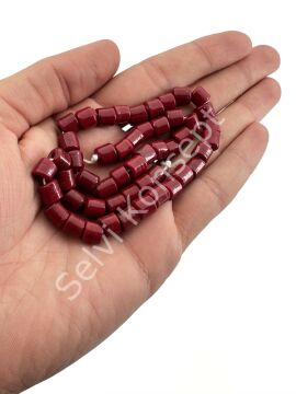 El Yapımı Geniş Delikli Silindir Dizi Cam Boncuk Kırmızı 7 mm