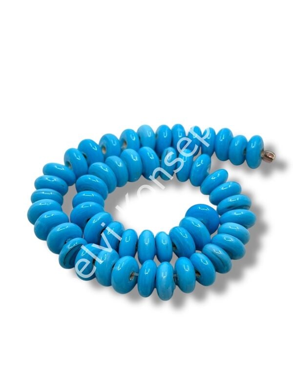 El Yapımı Parlak Disk Rondela Cam Boncuk Dizi Gök Mavi 10x5 mm