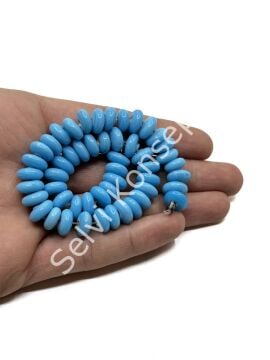 El Yapımı Parlak Disk Rondela Cam Boncuk Dizi Gök Mavi 10x5 mm