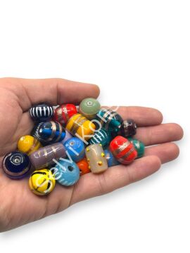 El Yapımı Karışık Hint Cam Boncuk Büyük Boy 500 gr