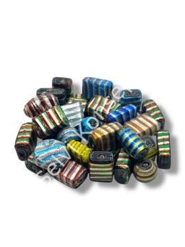 El Yapımı Renkli Çizgili Karışık Hint Cam Boncuk 250 Gr