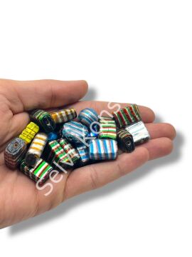 El Yapımı Renkli Çizgili Karışık Hint Cam Boncuk 250 Gr