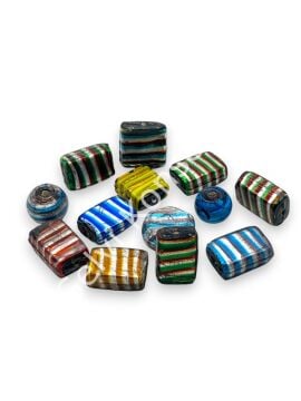 El Yapımı Renkli Çizgili Karışık Hint Cam Boncuk 250 Gr